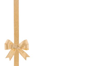 Beyaz zemin üzerinde bir yay ile altın şerit