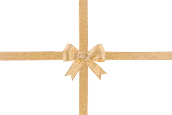 Golden ribbon with a bow on white background — Stock Photo, Image