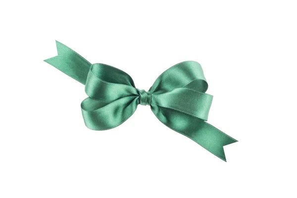 Green ribbon with a bow on white background — Stock Photo, Image