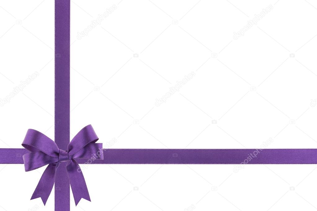 Purple ribbon with a bow on white background