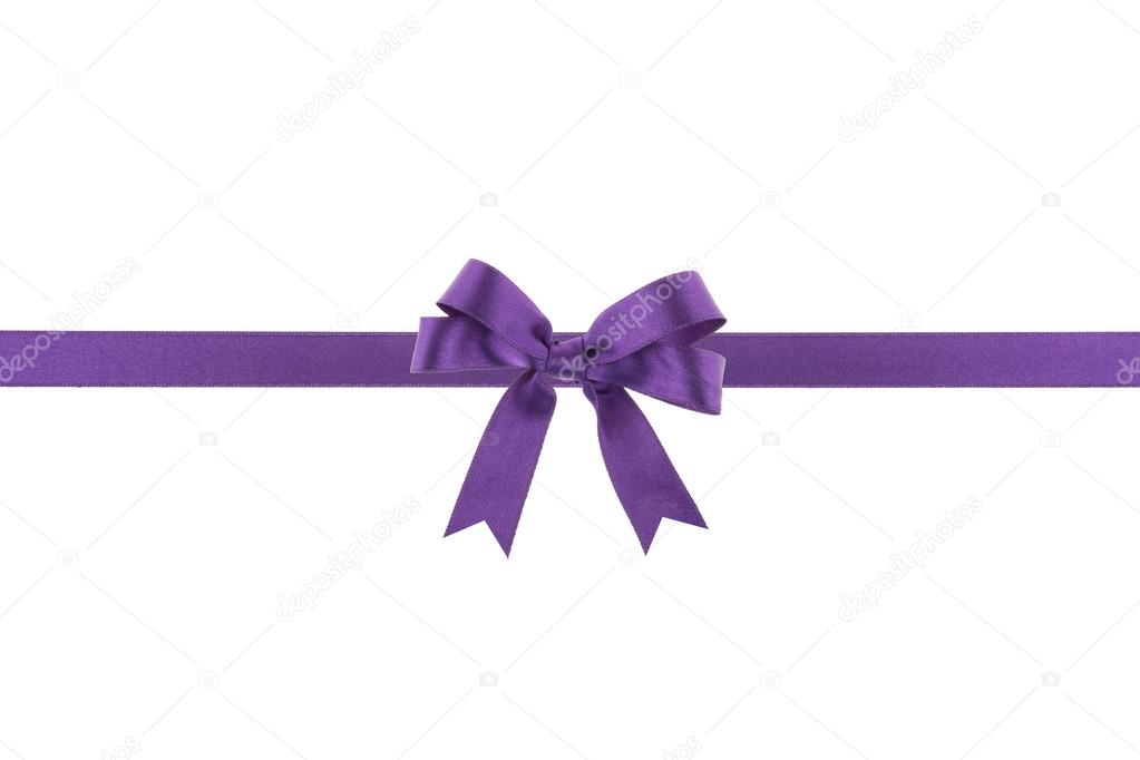 Purple ribbon with a bow on white background