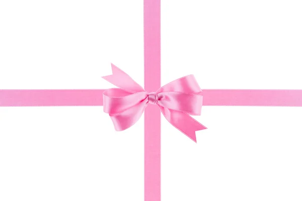 Pink ribbon with a bow on white background — Stock Photo, Image