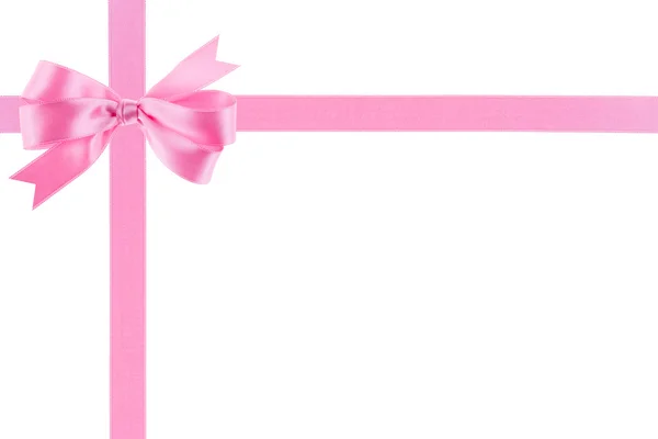 Nastro rosa con fiocco su sfondo bianco — Foto Stock