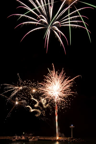 Fireworks on the beach - copy space — Stock Photo, Image