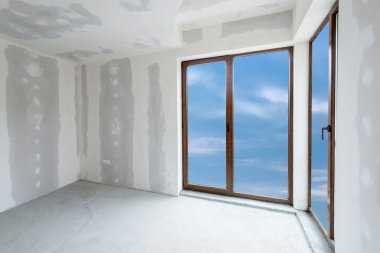 Bitmemiş bina iç, beyaz Oda (kırpma yolu içerir)