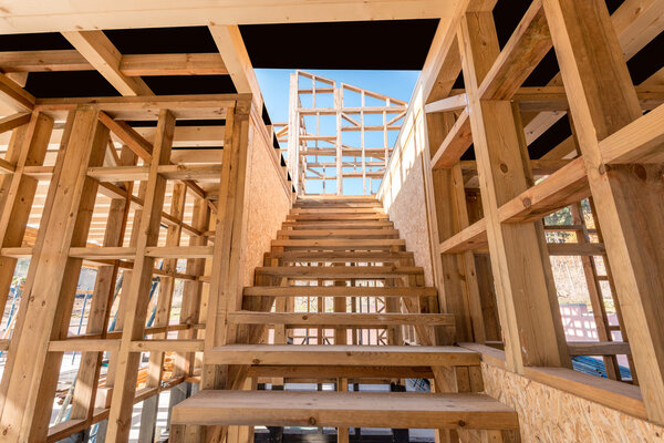 Wooden frame of a new house under construction