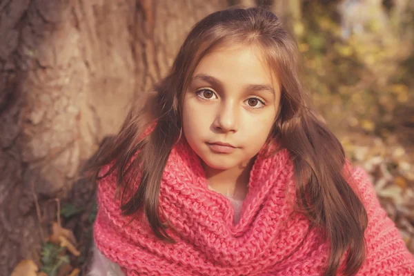 Adorable petite fille en plein air dans la forêt — Photo