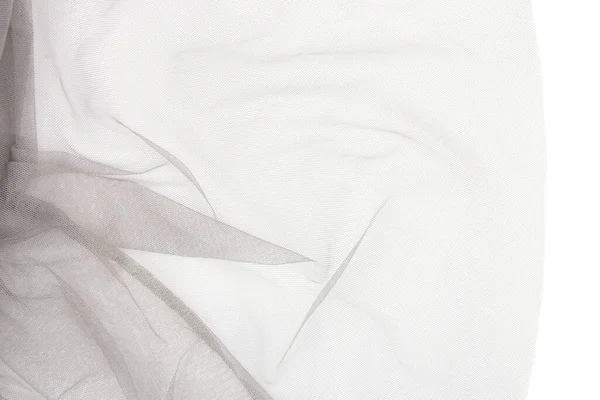 Szary Tiul Tkaniny Izolowane Białym Tle Abstrakcyjna Przezroczysta Fala Krzywej — Zdjęcie stockowe