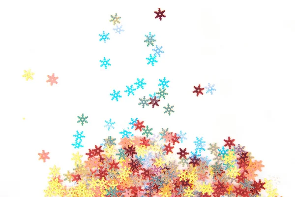 Snowflake Confetti Glitter Isolerad Vit Bakgrund Sprinkles Polyester Glitter Flingor — Stockfoto