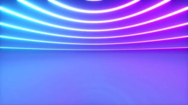 Parlak neon ışıklı, ofset efektli küresel bir oda. İş geçmişi. Kusursuz 3D döngü oluşturucu