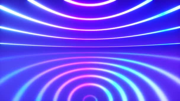 Ett sfäriskt rum med ljus neonbelysning med en offset effekt. Affärsbakgrund. Sömlös slinga 3d render — Stockvideo