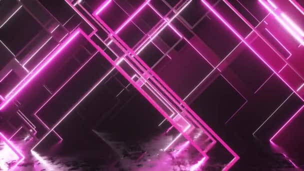ガラスネオンブロックの動き。現代の紫外線照明。シームレスループ3Dレンダリング — ストック動画