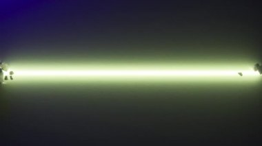 Taş akıntıları neon ışık çizgisi boyunca birbirlerine doğru hareket ederler. Soyut arkaplan. Üst görünüm