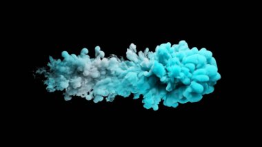 Renkli mürekkep sıçramış. Gizemli illüzyon. Siyah izole edilmiş arka planda çok renkli duman bulutu. 3d illüstrasyon