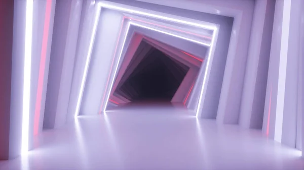 Abstraktní Neonový Čtvercový Tunel Technologie Nekonečné Vířící Animované Pozadí Moderní — Stock fotografie
