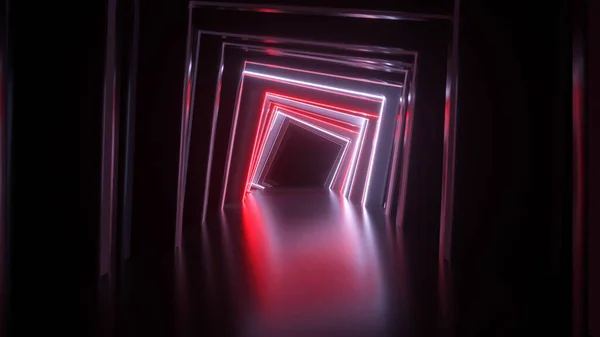 Abstrakt Neon Kvadrat Tunnel Teknik Oändlig Virvlande Animerad Bakgrund Modernt — Stockfoto