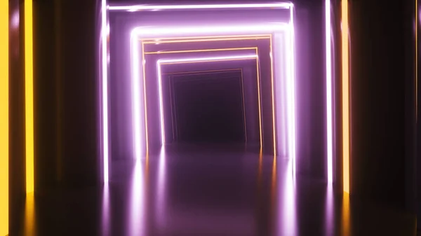 Abstrato Neon Quadrado Túnel Tecnológico Endless Rodopiando Fundo Animado Luz — Fotografia de Stock