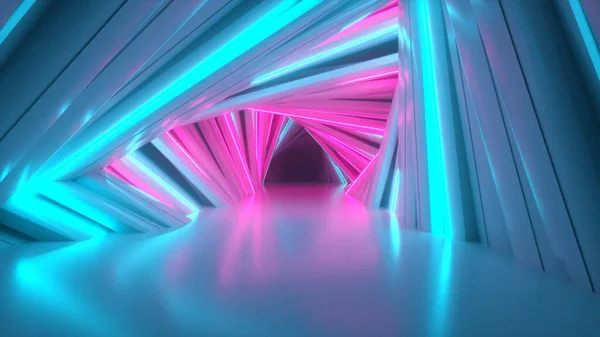 Abstraktes Neon Dreieck Tunnelsystem Endlos Wirbelnder Animierter Hintergrund Modernes Neonlicht — Stockfoto