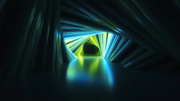 Abstract Neon Driehoek Tunnel Technologie Eindeloze Wervelende Geanimeerde Achtergrond Modern — Stockfoto