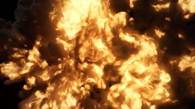 İzole edilmiş siyah zemin üzerinde koyu siyah dumanlı ultra gerçekçi patlama.