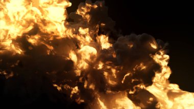 İzole edilmiş siyah zemin üzerinde koyu siyah dumanlı ultra gerçekçi patlama.