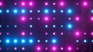 Yanıp sönen ışıklar. Kulüpler ve diskolar için yanıp sönen ışıklar. Matris ışını farları. Gece kulübü halojen lambası. Modern neon spektrum. 3d illüstrasyon