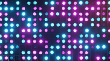 Yanıp sönen ışıklar. Kulüpler ve diskolar için yanıp sönen ışıklar. Matris ışını farları. Gece kulübü halojen lambası. Modern neon spektrum. 3d illüstrasyon