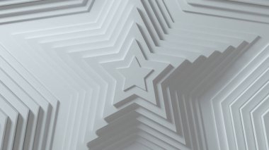 Değişken efektli ve pürüzsüz beyaz renkli soyut yıldız deseni. Beyaz boş yıldızların animasyonu. İş sunumu için soyut bir özgeçmiş. 3d illüstrasyon