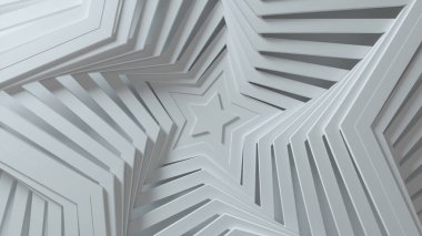 Değişken efektli ve pürüzsüz beyaz renkli soyut yıldız deseni. Beyaz boş yıldızların animasyonu. İş sunumu için soyut bir özgeçmiş. 3d illüstrasyon