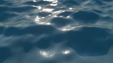 Parlak mavi deniz dalgası yüzeyi hareket halinde. Temiz içme suyu, renkli bir video. Çevresel sorunlar, içme suyu eksikliği, iklim değişikliği, küresel ısınma kavramı. 3d illüstrasyon