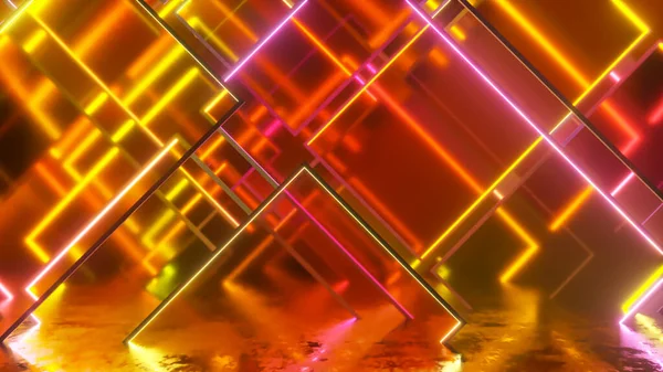 ガラスネオンブロックの動き 現代のオレンジ色の光スペクトル 3Dイラスト — ストック写真