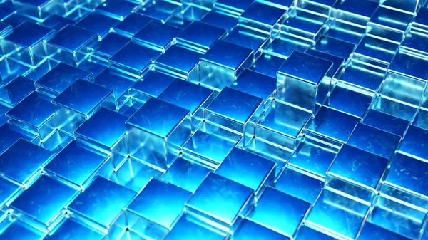 Fondo Metálico Azul Abstracto Cubos Pared Cubo Metal Ilustración — Foto de Stock