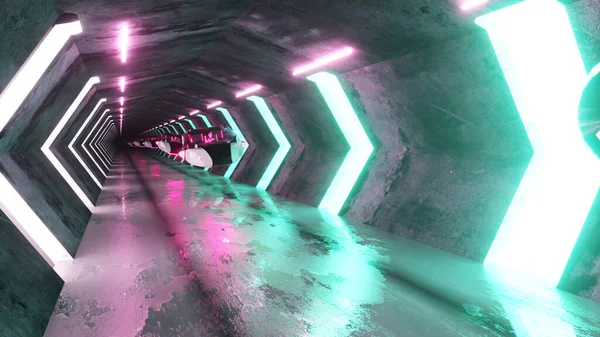 Túnel Largo Futurista Con Coches Voladores Robots Asiento Del Conductor — Foto de Stock