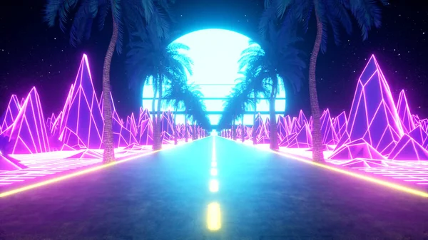 Ciencia Ficción Futurista Retro Los Retrowave Paisaje Videojuegos Luces Neón — Foto de Stock