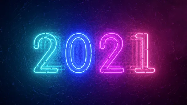 2021 Neon Sign Background New Year Concept Happy New Year — Stock Photo, Image