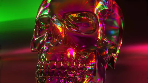 Отражающее Окружение Человеческого Черепа Красочный Радужный Неоновый Спектр Иллюстрация — стоковое фото