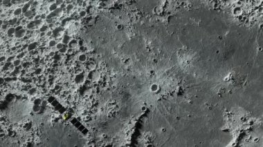 Textured surface of the moon in motion close-up. Satellite moving along the moon. 3D animation. Elements of this image furnished by NASA.