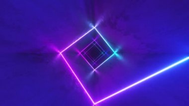 Endless flight in the corridor with a laser neon curve. Modern ultraviolet lighting. Blue purple light spectrum. Seamless loop 3d render