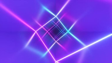 Endless flight in the corridor with a laser neon curve. Modern ultraviolet lighting. Blue purple light spectrum. Seamless loop 3d render
