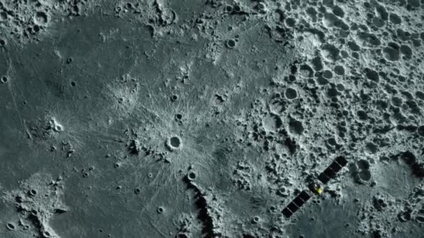 Superficie texturizada de la luna en movimiento de cerca. Satélite moviéndose a lo largo de la luna. Animación 3D. Elementos de esta imagen proporcionados por la NASA. — Vídeos de Stock