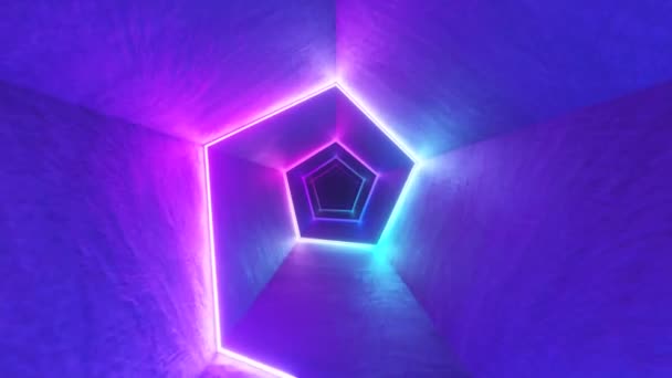 Endless flight in the corridor with a laser neon curve. Modern ultraviolet lighting. Blue purple light spectrum. Seamless loop 3d render — Stock videók