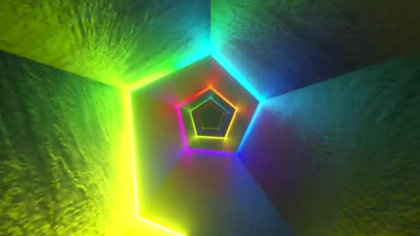 Endless flight in the corridor with a laser neon curve. Multicolored Seamless loop 3d render — Stock video