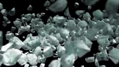 Ice chunks flying up in the air in slow motion. 3d animation