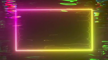 Parlak neon bir çerçeve, su arka planına karşı neon spektrumlu parıldıyor. Kusursuz 3D döngü oluşturucu
