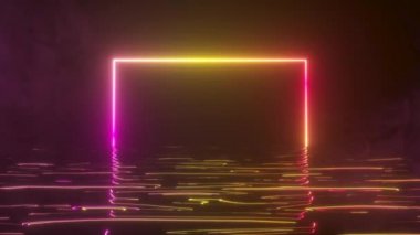 Parlak neon bir çerçeve suda neon ışık tayfı ile parıldıyor. Dumanlı bir arka plan. Kusursuz 3D döngü oluşturucu