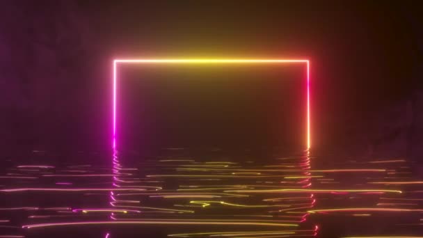 Een helder neon frame schittert met een neon spectrum van licht in het water. Een rokerige achtergrond. Naadloze lus 3d renderen — Stockvideo