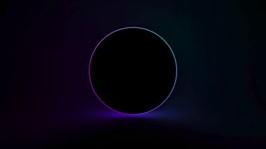 Soyut dairesel neon arkaplan. Flüoresan parlayan neon yanıp sönen ışık gradyanı. Kusursuz 3D döngü oluşturucu