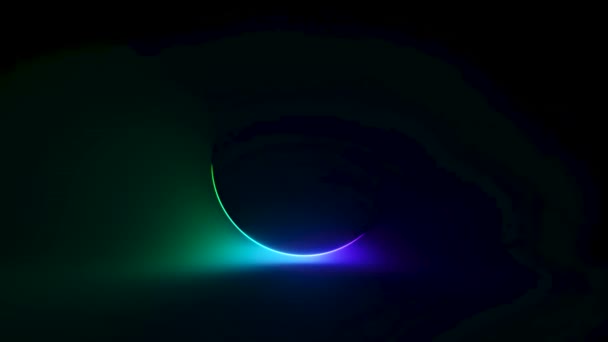 Streszczenie okrągłego neonowego tła. Fluorescencyjny świecący neon świecący gradient światła. Płynna pętla 3d renderowania — Wideo stockowe