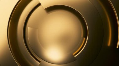 Altın çağdaş iş videosu geçmişi. Çemberin dönen parçalarıyla üç boyutlu doku animasyonu. Spiral yüzey konsepti. Kusursuz bir döngünün 3d görüntüsü.