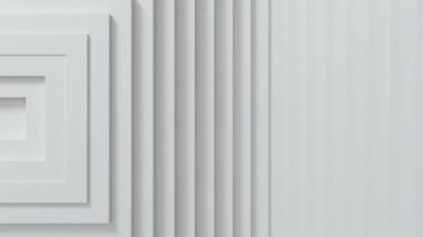 Dengeli etki gösteren karelerin soyut deseni. Beyaz boş animasyon küpleri. İş sunumu için soyut bir özgeçmiş. Merkez yana kaymış durumda. Kusursuz döngü 4k 3d oluşturucu